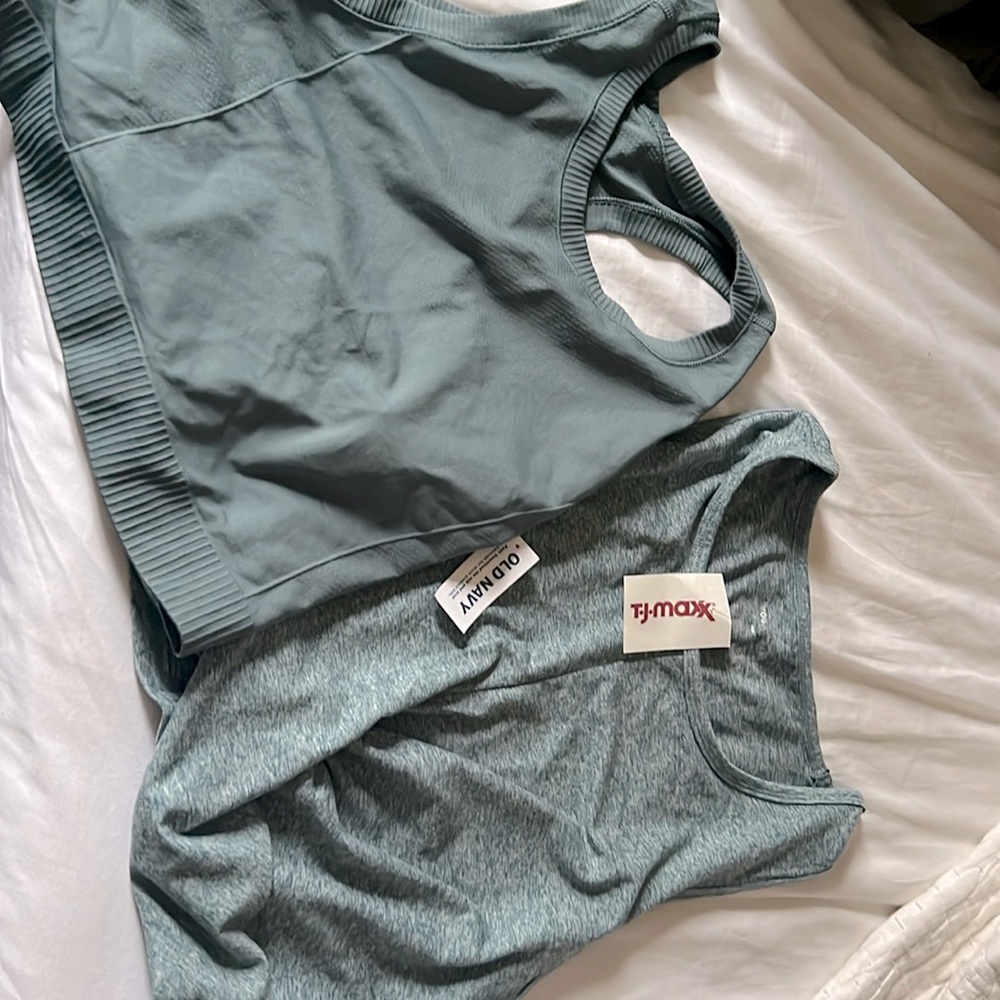 Lot of 2 NWT sage green cropped workout tops